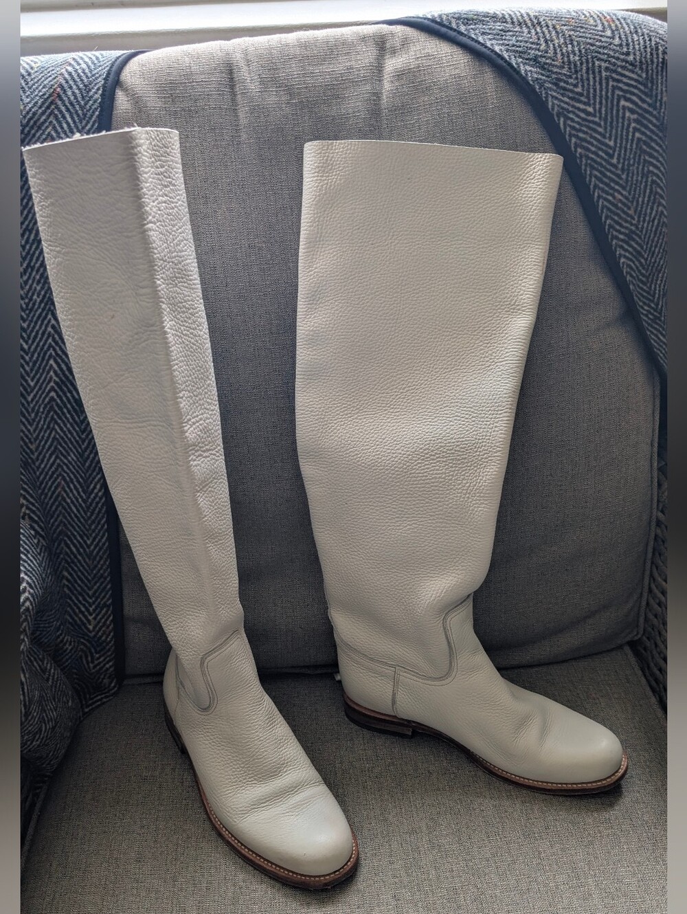 Classic White Tall Leather Knee Height Boots